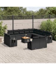 Salon de jardin avec coussins 14 pcs noir résine tressée | Mobilier & Déco