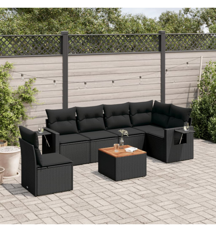 Salon de jardin 7 pcs avec coussins noir résine tressée | Mobilier & Déco
