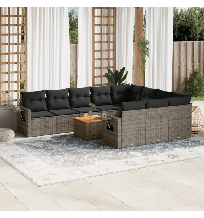 Salon de jardin 11 pcs avec coussins noir résine tressée | Mobilier & Déco
