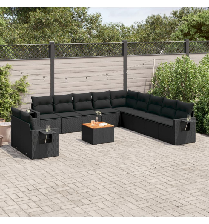 Salon de jardin 12 pcs avec coussins noir résine tressée | Mobilier & Déco