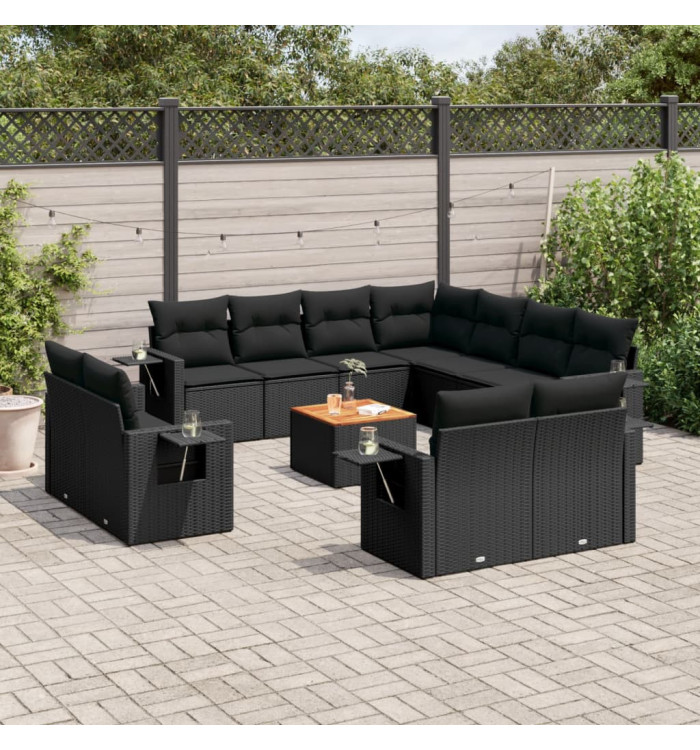 Salon de jardin 12 pcs avec coussins noir résine tressée | Mobilier & Déco
