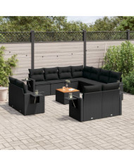 Salon de jardin 12 pcs avec coussins noir résine tressée | Mobilier & Déco