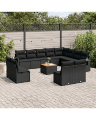 Salon de jardin avec coussins 13 pcs noir résine tressée | Mobilier & Déco