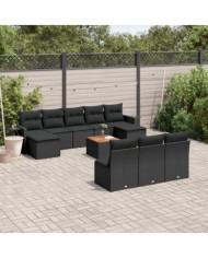 Salon de jardin 11 pcs avec coussins noir résine tressée | Mobilier & Déco