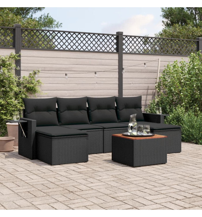 Salon de jardin 7 pcs avec coussins noir résine tressée | Mobilier & Déco