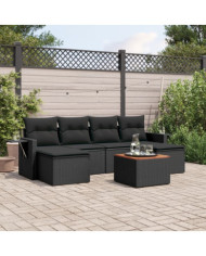 Salon de jardin 7 pcs avec coussins noir résine tressée | Mobilier & Déco