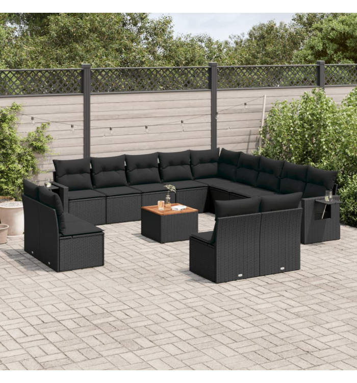 Salon de jardin avec coussins 14 pcs noir résine tressée | Mobilier & Déco
