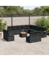 Salon de jardin avec coussins 14 pcs noir résine tressée | Mobilier & Déco