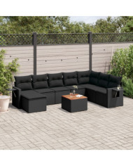 Salon de jardin 9 pcs avec coussins noir résine tressée | Mobilier & Déco