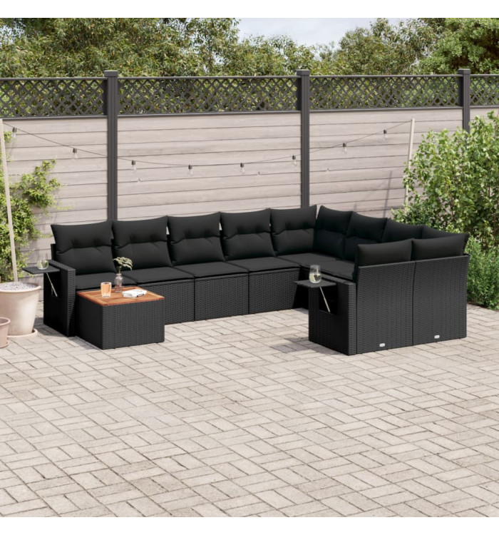 Salon de jardin 10 pcs avec coussins noir résine tressée | Mobilier & Déco