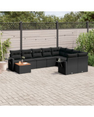 Salon de jardin 10 pcs avec coussins noir résine tressée | Mobilier & Déco