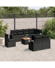 Salon de jardin 9 pcs avec coussins noir résine tressée | Mobilier & Déco