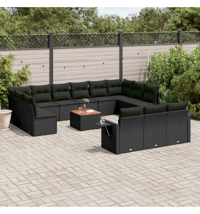 Salon de jardin avec coussins 14 pcs noir résine tressée | Mobilier & Déco
