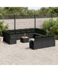 Salon de jardin avec coussins 14 pcs noir résine tressée | Mobilier & Déco