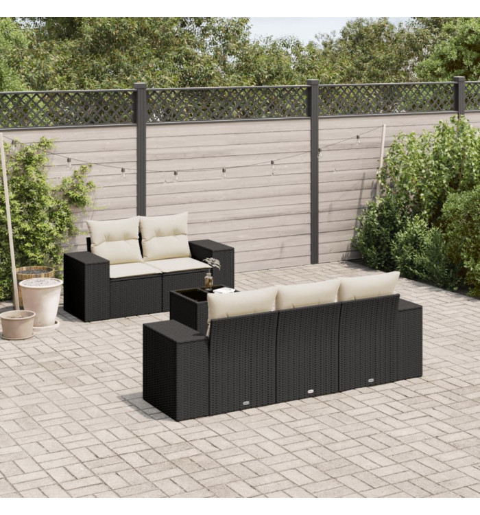 Salon de jardin 6 pcs avec coussins noir résine tressée | Mobilier & Déco