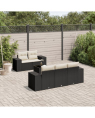 Salon de jardin 6 pcs avec coussins noir résine tressée | Mobilier & Déco