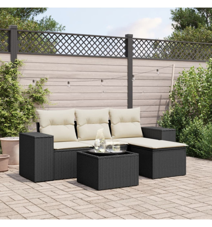Salon de jardin 5 pcs avec coussins noir résine tressée | Mobilier & Déco