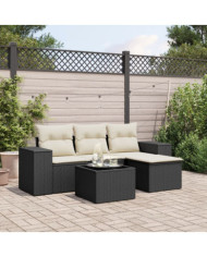 Salon de jardin 5 pcs avec coussins noir résine tressée | Mobilier & Déco