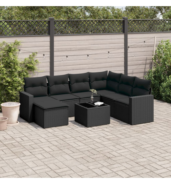 Salon de jardin 8 pcs avec coussins noir résine tressée | Mobilier & Déco
