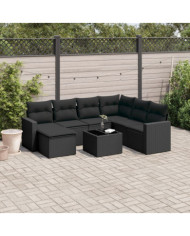 Salon de jardin 8 pcs avec coussins noir résine tressée | Mobilier & Déco