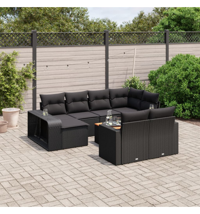Salon de jardin 11 pcs avec coussins noir résine tressée | Mobilier & Déco
