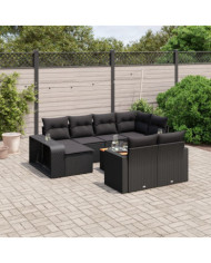 Salon de jardin 11 pcs avec coussins noir résine tressée | Mobilier & Déco