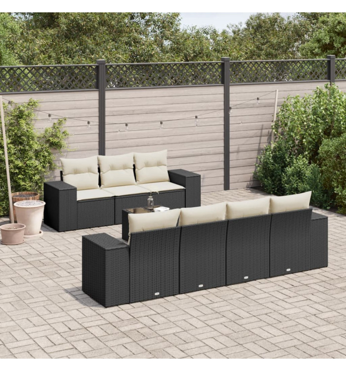 Salon de jardin 8 pcs avec coussins noir résine tressée | Mobilier & Déco