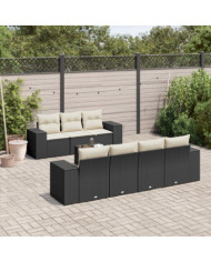 Salon de jardin 8 pcs avec coussins noir résine tressée | Mobilier & Déco