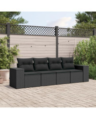 Salon de jardin 4 pcs avec coussins noir résine tressée | Mobilier & Déco