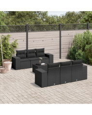 Salon de jardin 7 pcs avec coussins noir résine tressée | Mobilier & Déco