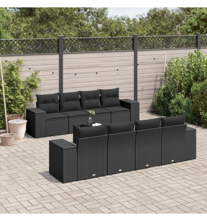 Salon de jardin 9 pcs avec coussins noir résine tressée | Mobilier & Déco