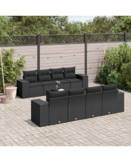 Salon de jardin 9 pcs avec coussins noir résine tressée | Mobilier & Déco