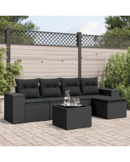 Salon de jardin 6 pcs avec coussins noir résine tressée | Mobilier & Déco