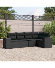 Salon de jardin 5 pcs avec coussins noir résine tressée | Mobilier & Déco