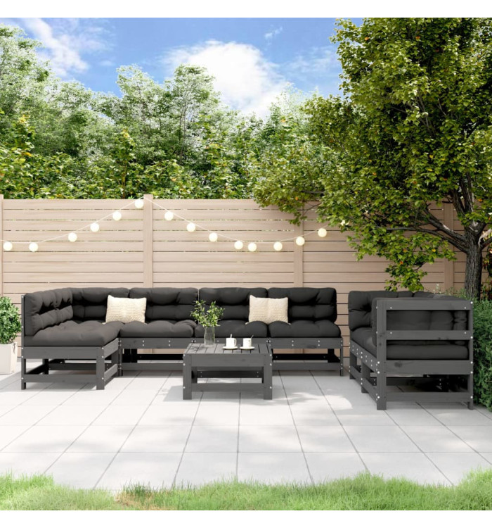 Salon de jardin 8 pcs Gris Bois de pin massif | Mobilier & Déco