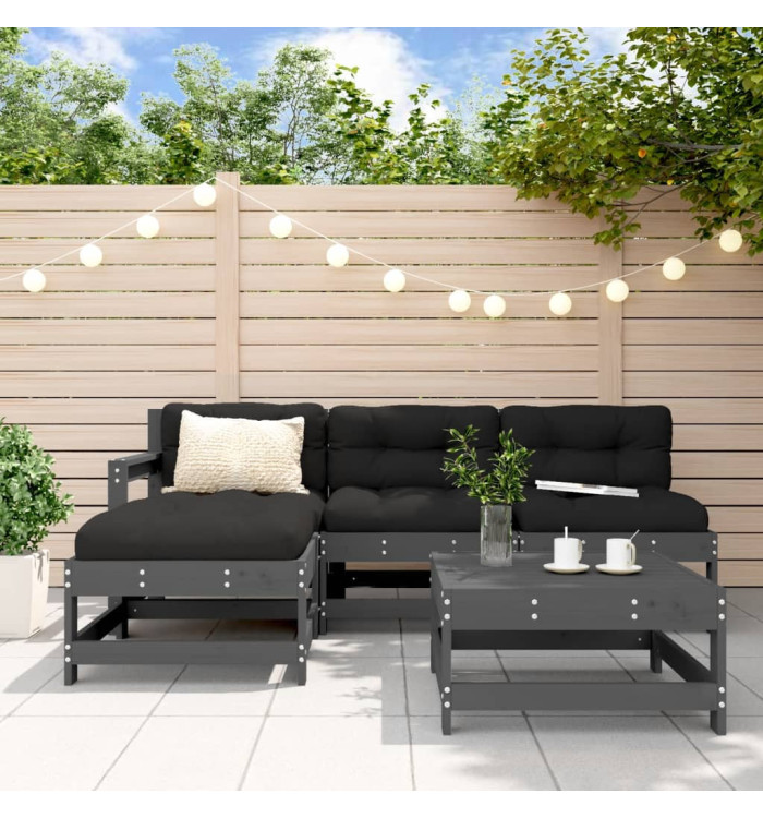 Salon de jardin 5 pcs gris bois massif de pin | Mobilier & Déco