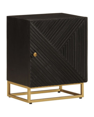 Table de chevet noir 40x30x50 cm bois massif manguier et fer | Mobilier & Déco