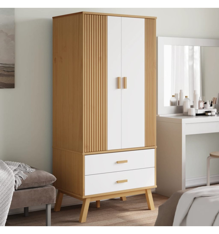 Garde-robe OLDEN blanc et marron 76,5x53x172 cm bois massif pin | Mobilier & Déco