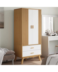 Garde-robe OLDEN blanc et marron 76,5x53x172 cm bois massif pin | Mobilier & Déco