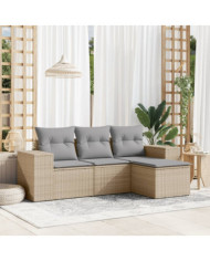 Salon de jardin avec coussins 4 pcs beige résine tressée | Mobilier & Déco
