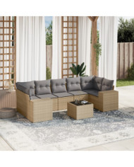 Salon de jardin avec coussins 8 pcs beige résine tressée | Mobilier & Déco