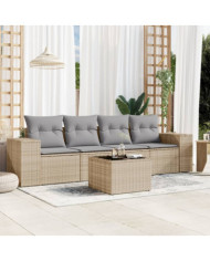 Salon de jardin avec coussins 5 pcs beige résine tressée | Mobilier & Déco