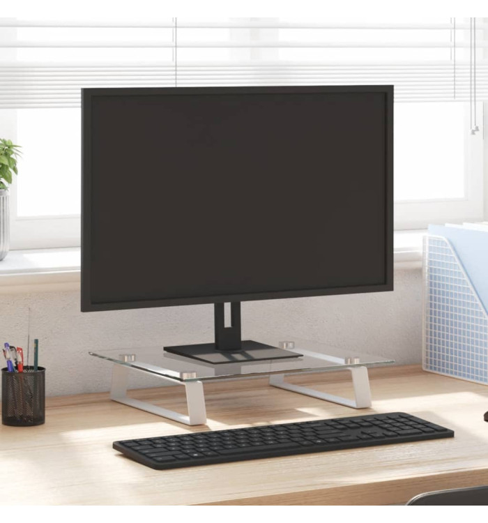 Support de moniteur blanc 40x35x8 cm verre trempé et métal | Mobilier & Déco