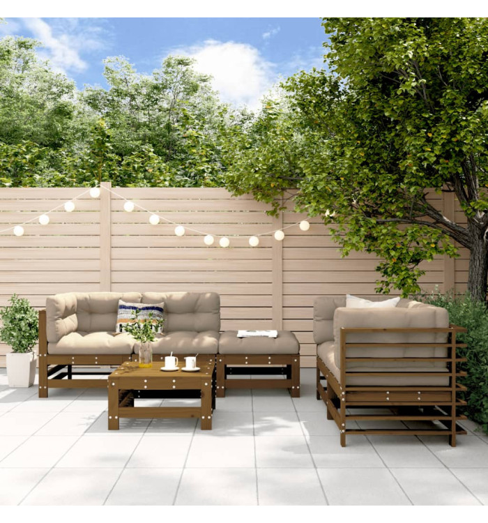 Salon de jardin 6 pcs Marron miel Bois de pin massif | Mobilier & Déco