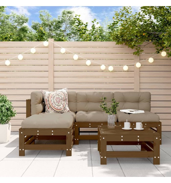 Salon de jardin 5 pcs marron miel bois de pin massif | Mobilier & Déco