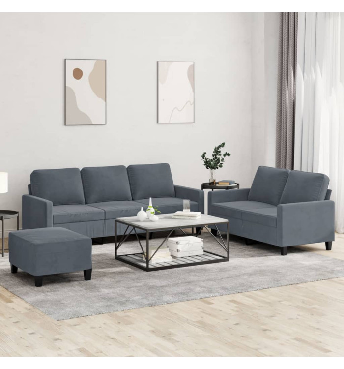 Ensemble de canapés 3 pcs avec coussins Gris foncé Velours | Mobilier & Déco