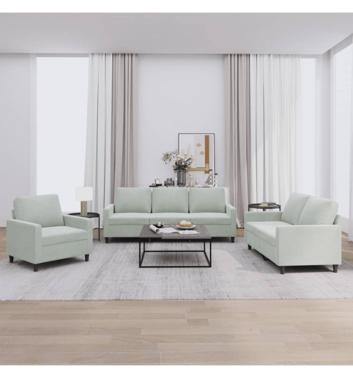 Ensemble de canapés 3 pcs avec coussins Gris clair Velours | Mobilier & Déco