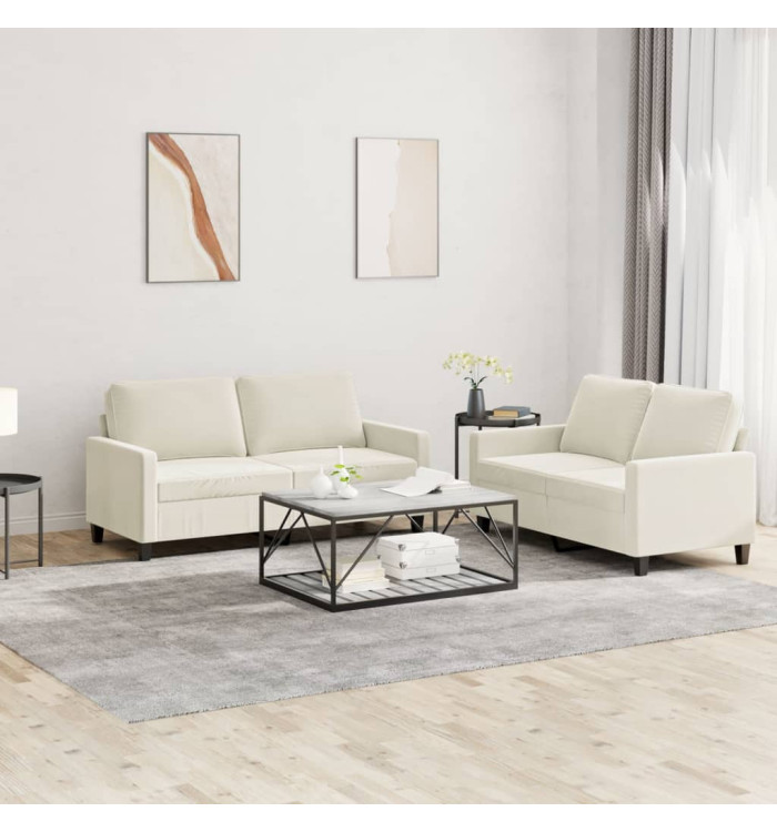 Ensemble de canapés 2 pcs avec coussins Crème Velours | Mobilier & Déco