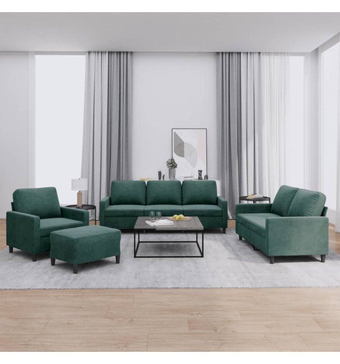 Ensemble de canapés 4 pcs avec coussins Vert foncé Velours | Mobilier & Déco