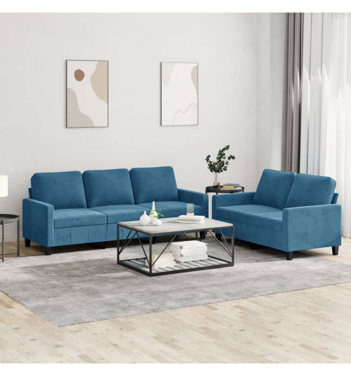 Ensemble de canapés 2 pcs avec coussins Bleu Velours | Mobilier & Déco